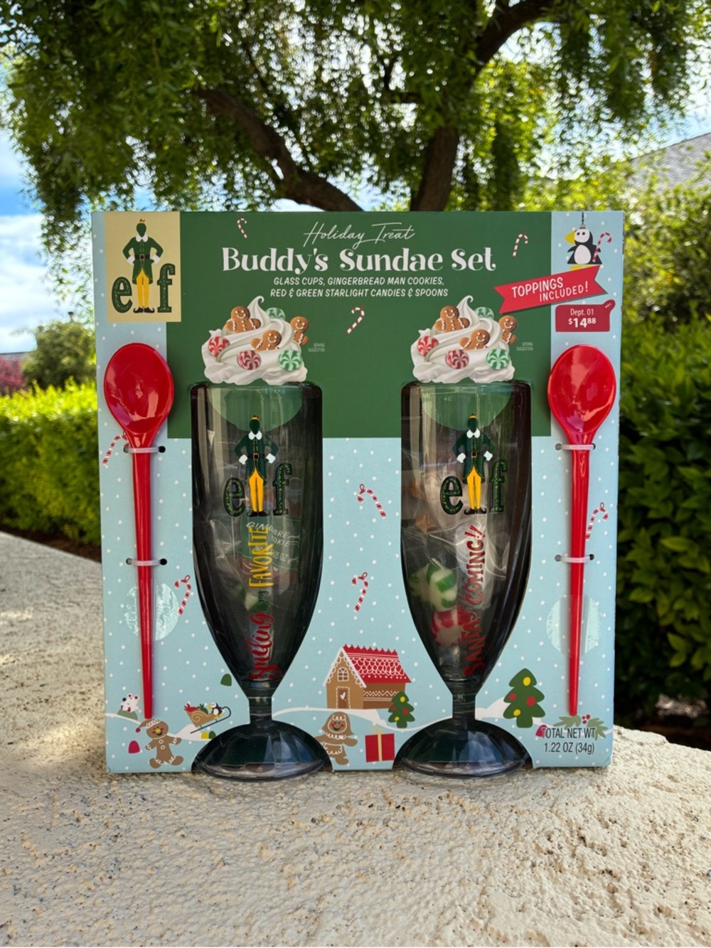 Elf Buddy's Sundae Set - Glass Cups with Spoons NIB